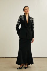 Morgane black embellished jacket  skirt matching set