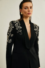 Morgane black embellished jacket  skirt matching set