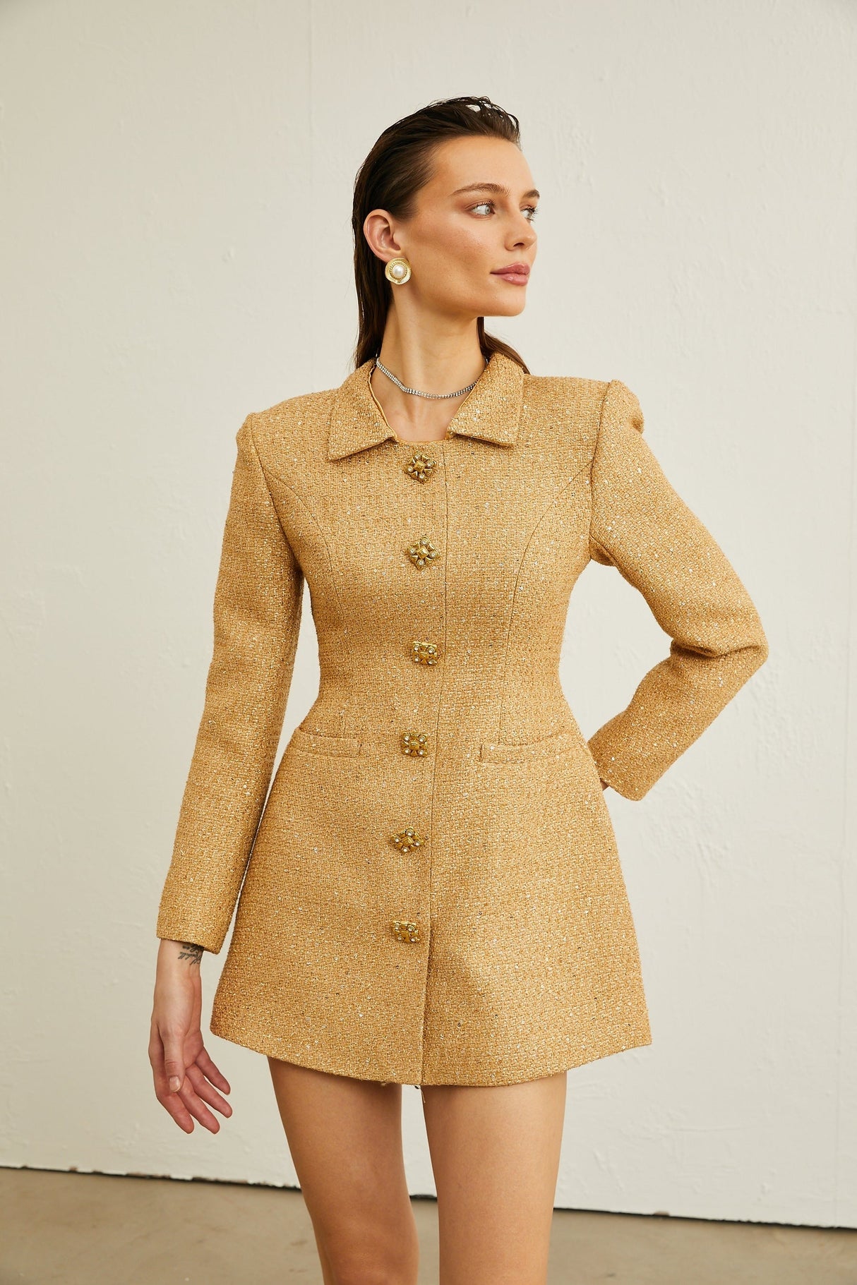 Morgane tweed longsleeve mini dress