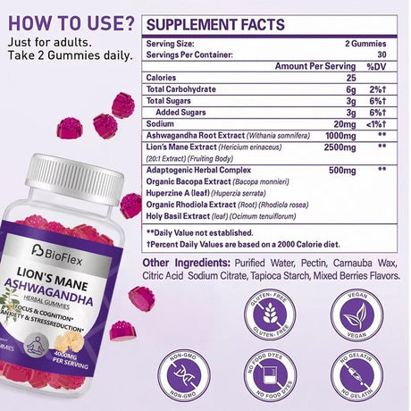 Mushroom Gummies – Ashwagandha & Lion’s Mane for Energy & Immunity