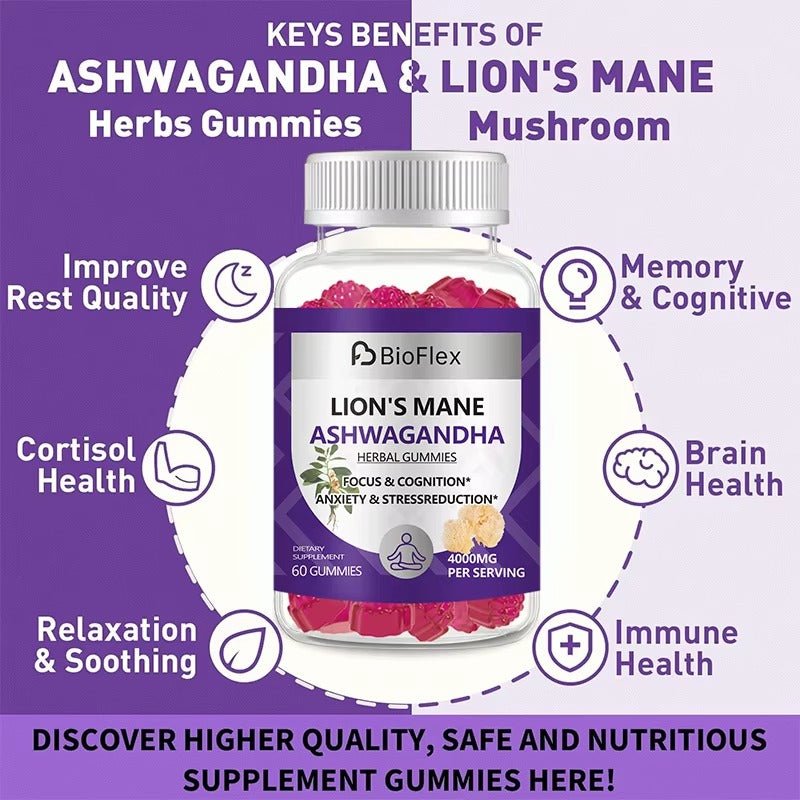 Mushroom Gummies – Ashwagandha & Lion’s Mane for Energy & Immunity