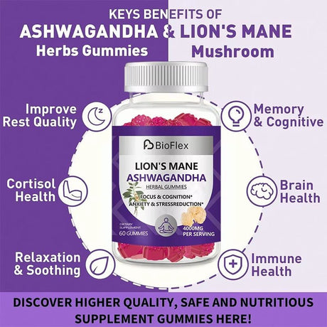 Mushroom Gummies – Ashwagandha & Lion’s Mane for Energy & Immunity