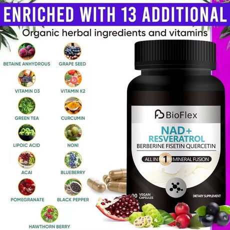 NAD+ Resveratrol Capsules – Vegan Anti - Aging Booster (90 Capsules)