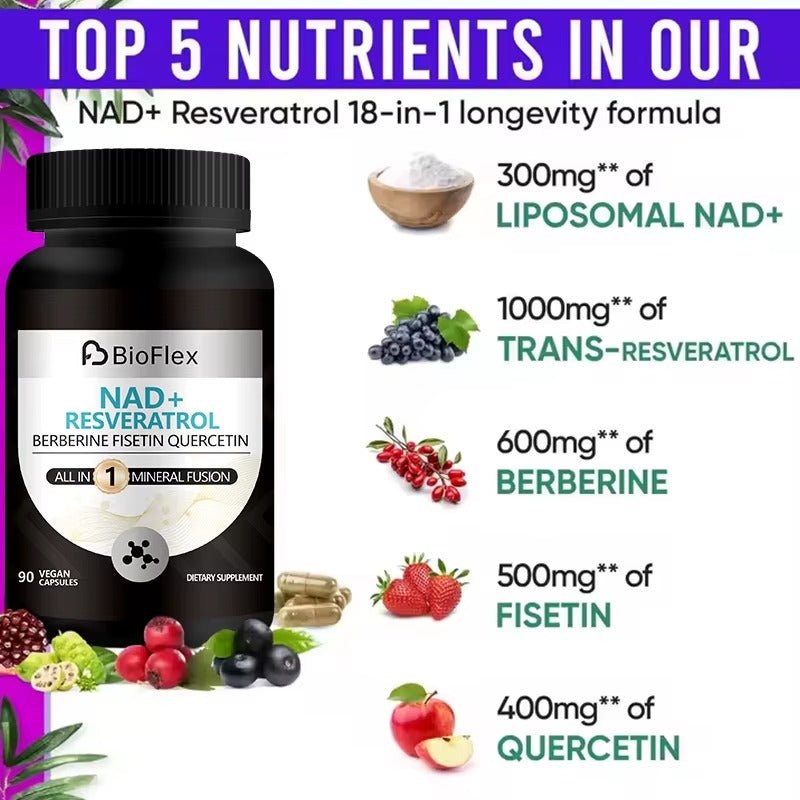 NAD+ Resveratrol Capsules – Vegan Anti - Aging Booster (90 Capsules)