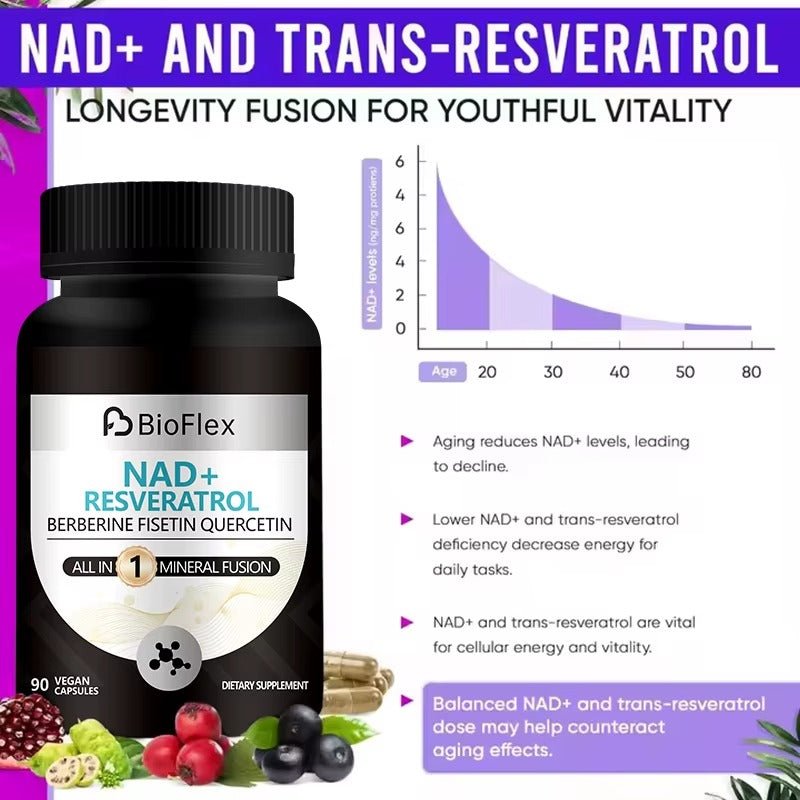 NAD+ Resveratrol Capsules – Vegan Anti - Aging Booster (90 Capsules)
