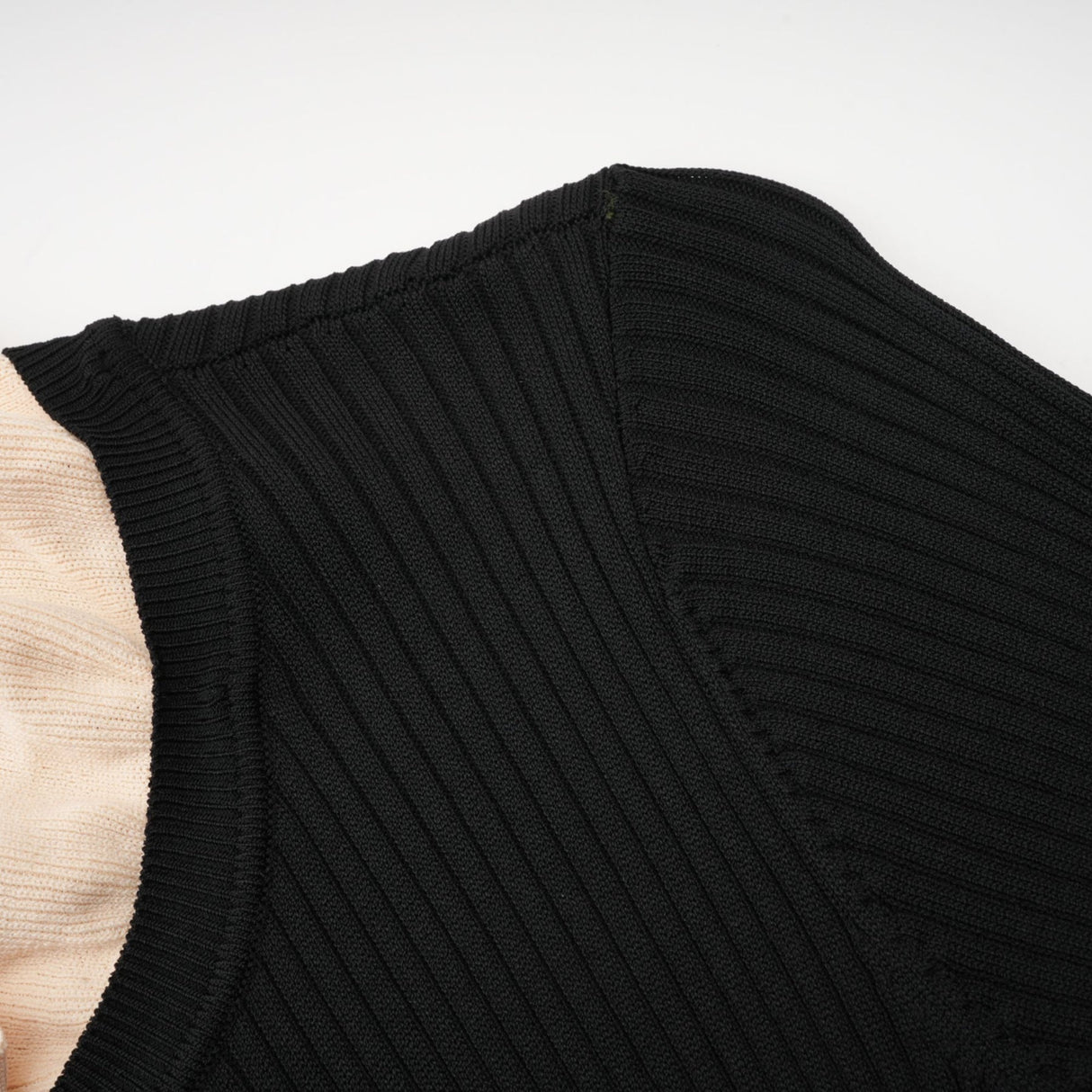 Nadège black ruffledneck knitted midi dress