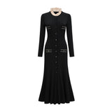 Nadège black ruffledneck knitted midi dress