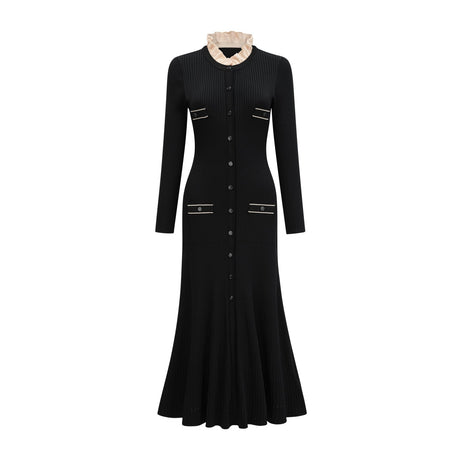Nadège black ruffledneck knitted midi dress