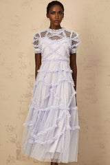 Nadia Maxi Dress Blue Polka Dot Tiered Ruffle Tulle Sheer
