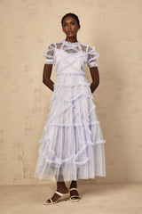 Nadia Maxi Dress Blue Polka Dot Tiered Ruffle Tulle Sheer
