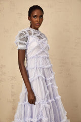 Nadia Maxi Dress Blue Polka Dot Tiered Ruffle Tulle Sheer
