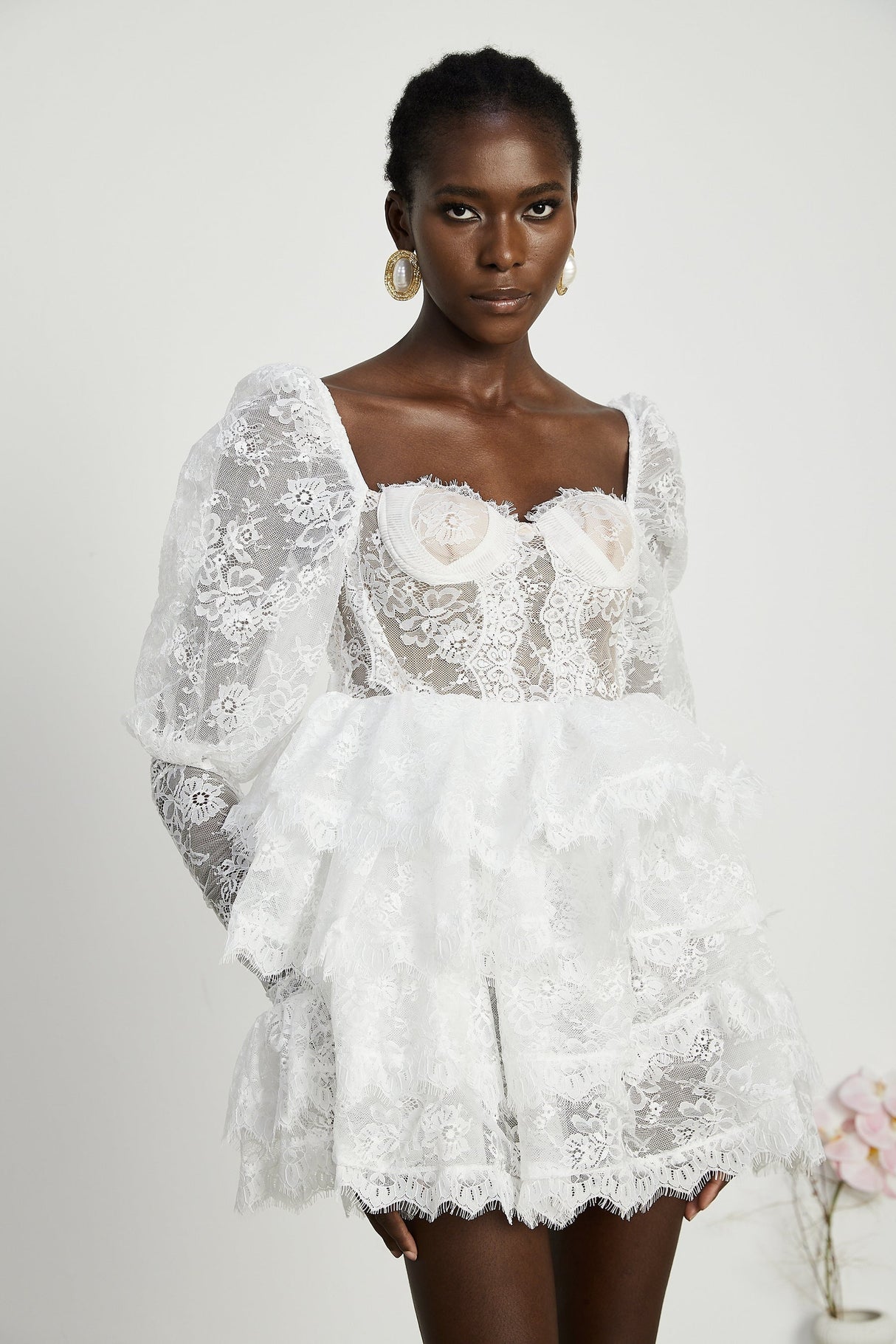 Nadine semisheer lacetrim mini dress