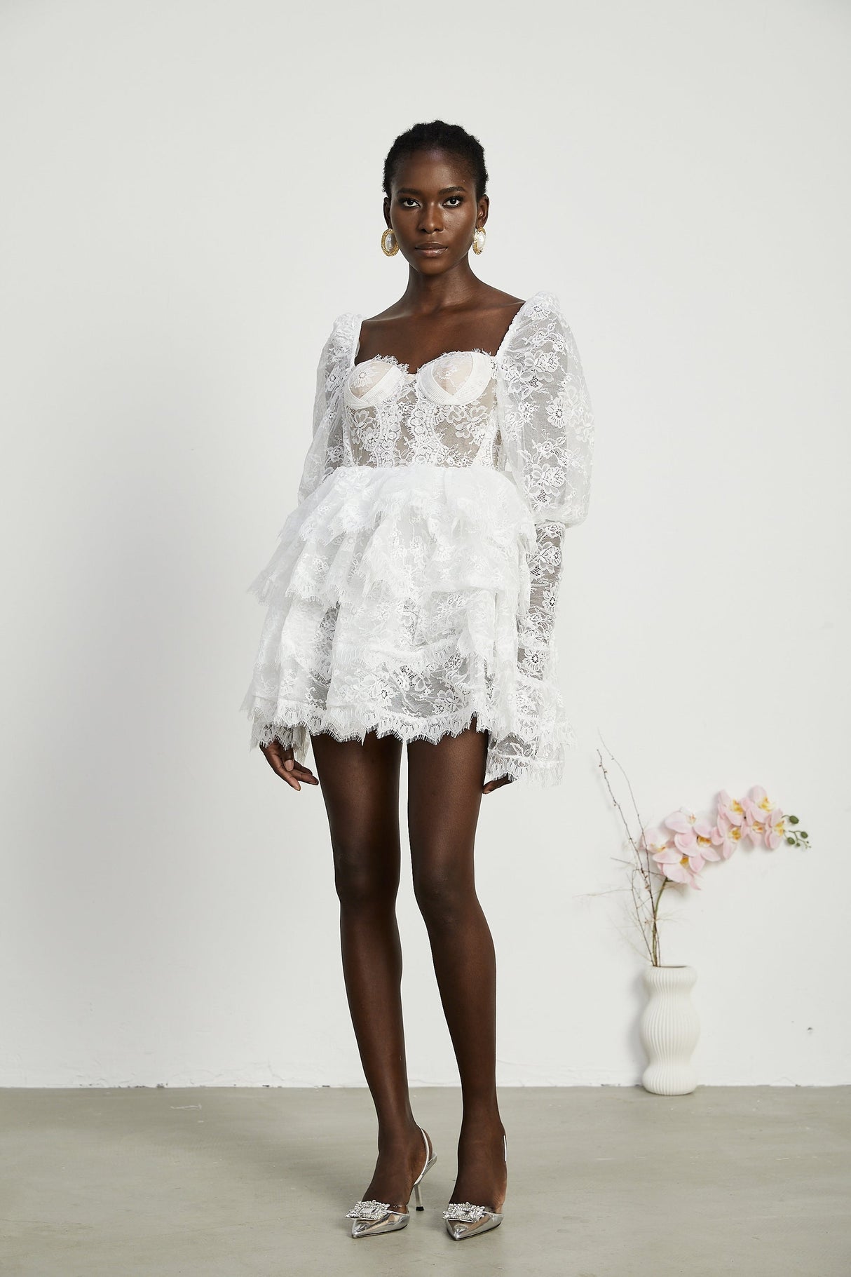 Nadine semisheer lacetrim mini dress