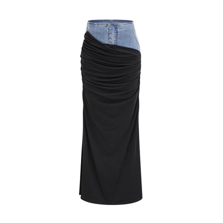 Nala jerseypanelled denim top  skirt matching set