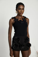 Nalini black fauxflower mini skirt