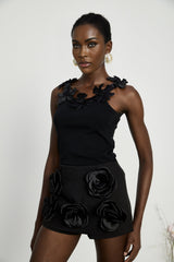 Nalini black fauxflower mini skirt