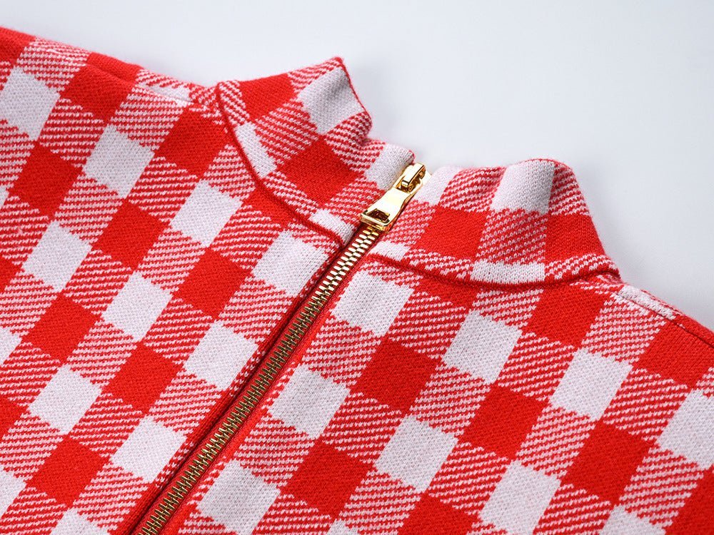 Naomi Mini Dress - Tailored Silhouette - Bold Checkered Pattern - Slim Fit - Gold - tone Buttons - Timeless Gingham Trend