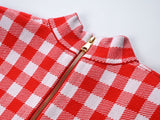 Naomi Mini Dress - Tailored Silhouette - Bold Checkered Pattern - Slim Fit - Gold - tone Buttons - Timeless Gingham Trend