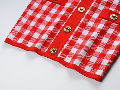 Naomi Mini Dress - Tailored Silhouette - Bold Checkered Pattern - Slim Fit - Gold - tone Buttons - Timeless Gingham Trend