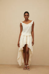 Naomi Top & Skirt - Sleeveless - Lace Trim - Rear Tie Fastening - High Rise - Scallop Hem - Asymmetrical Design - Maxi Length