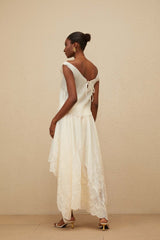 Naomi Top & Skirt - Sleeveless - Lace Trim - Rear Tie Fastening - High Rise - Scallop Hem - Asymmetrical Design - Maxi Length