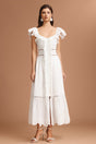 Naomi White Maxi Dress Sweetheart Neckline Ruffled Sleeves Embroidery Cinched Waistline Tassels