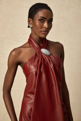 Natalia Mini Dress Red Halterneck Crystal Embellished