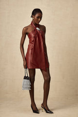 Natalia Mini Dress Red Halterneck Crystal Embellished