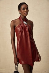 Natalia Mini Dress Red Halterneck Crystal Embellished