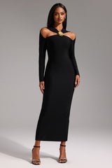 Natalie Black Hollow Out Long Sleeve Evening Dress