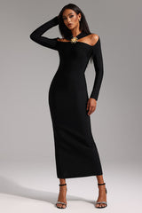 Natalie Black Hollow Out Long Sleeve Evening Gown Dress