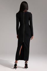 Natalie Black Hollow Out Long Sleeve Gown with Embellishments