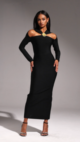 Natalie Black Hollow Out Long Sleeve Gown