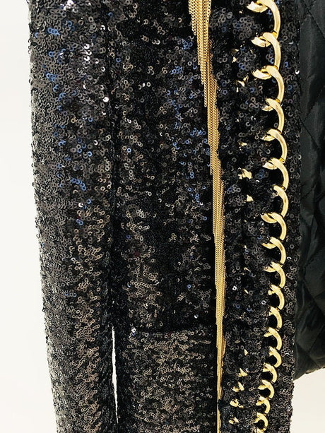 Natalie Blazer - Tailored Silhouette - Sequin Embellishments - Fringed Lapels - Slim Fit - Versatile Styling
