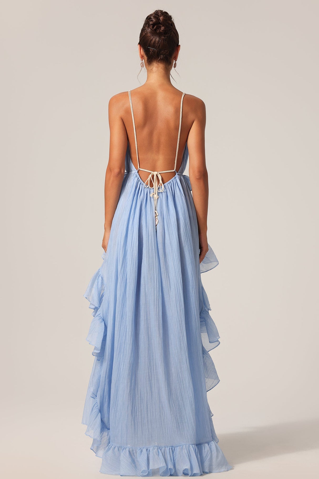 Natalie Blue Backless Ruffled Maxi Dress for Special Occasions