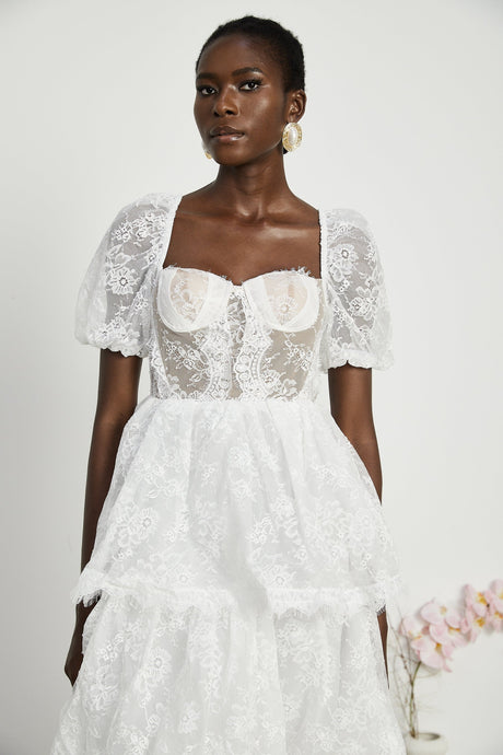 Natalie Maxi Dress in White with Square Neck