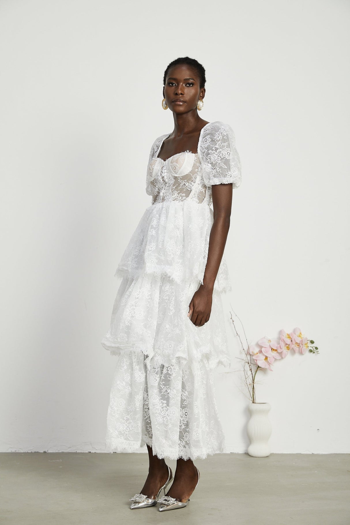 Natalie Maxi Dress in White with Square Neck