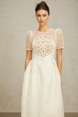 Natalie Midi Dress White Textured Panelled Braided Bead