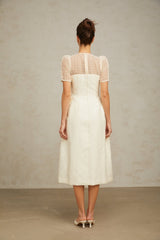 Natalie Midi Dress White Textured Panelled Braided Bead