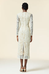 Natalina Ivory Embroidered Floral Maxi Dress with V-Neckline and Long Sleeves
