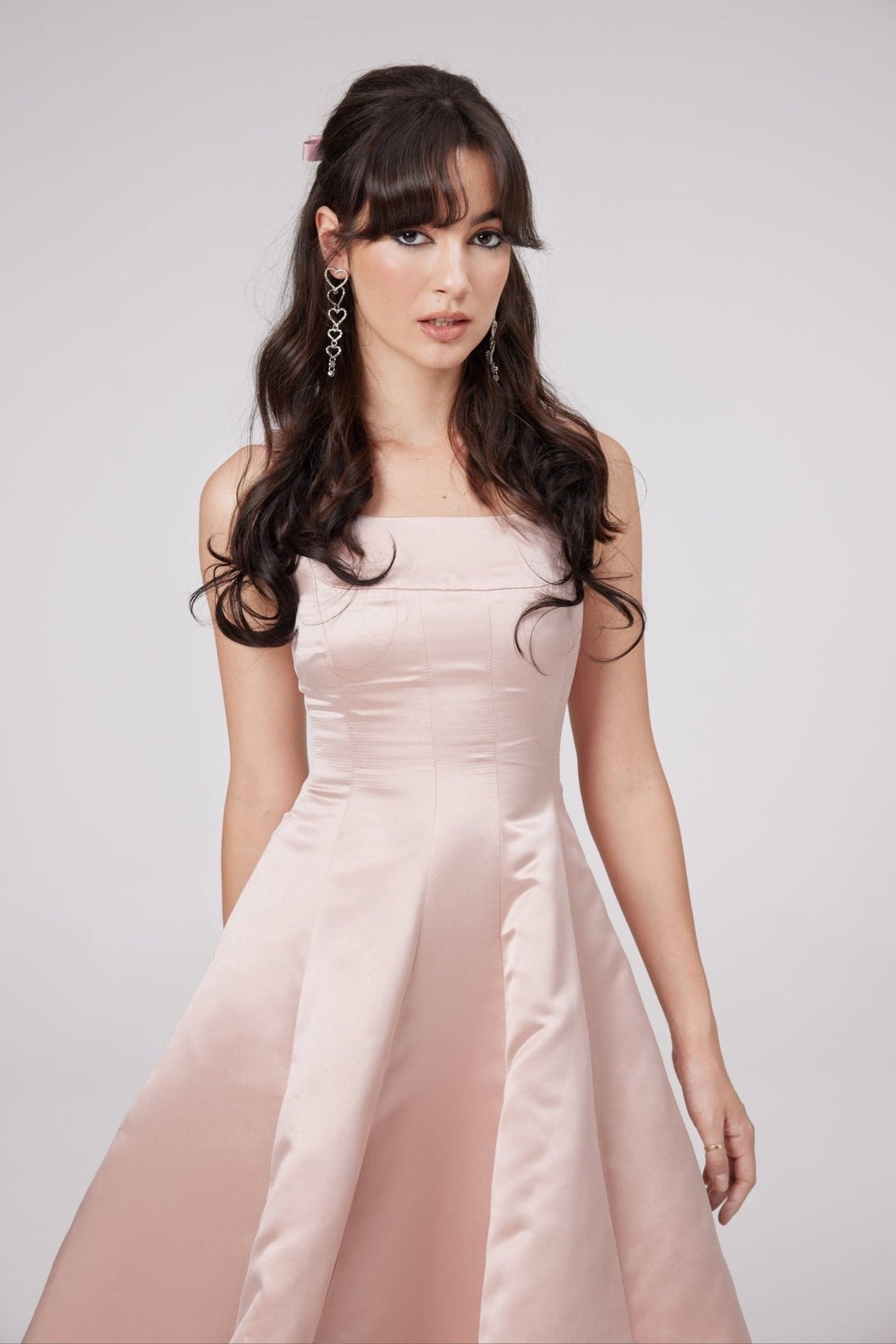 Natalina Midi Dress Pink Bowknot Strap Pleated Ankle Length