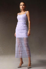 Natasha Lilac Diamond Sequin Sleeveless Dress