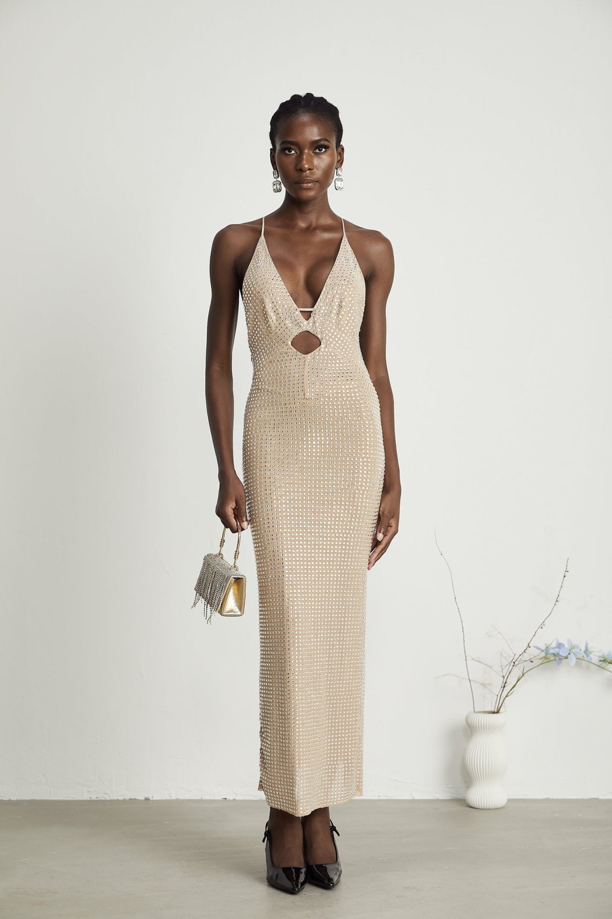 Natasha Plunging V - Neck Cut - Out Midi Dress