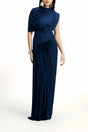 Navy Maxi Dress - Navy - Sleeveless - Pleated - Asymmetrical - Ruched - Draped - Floor - Length - Slip - On