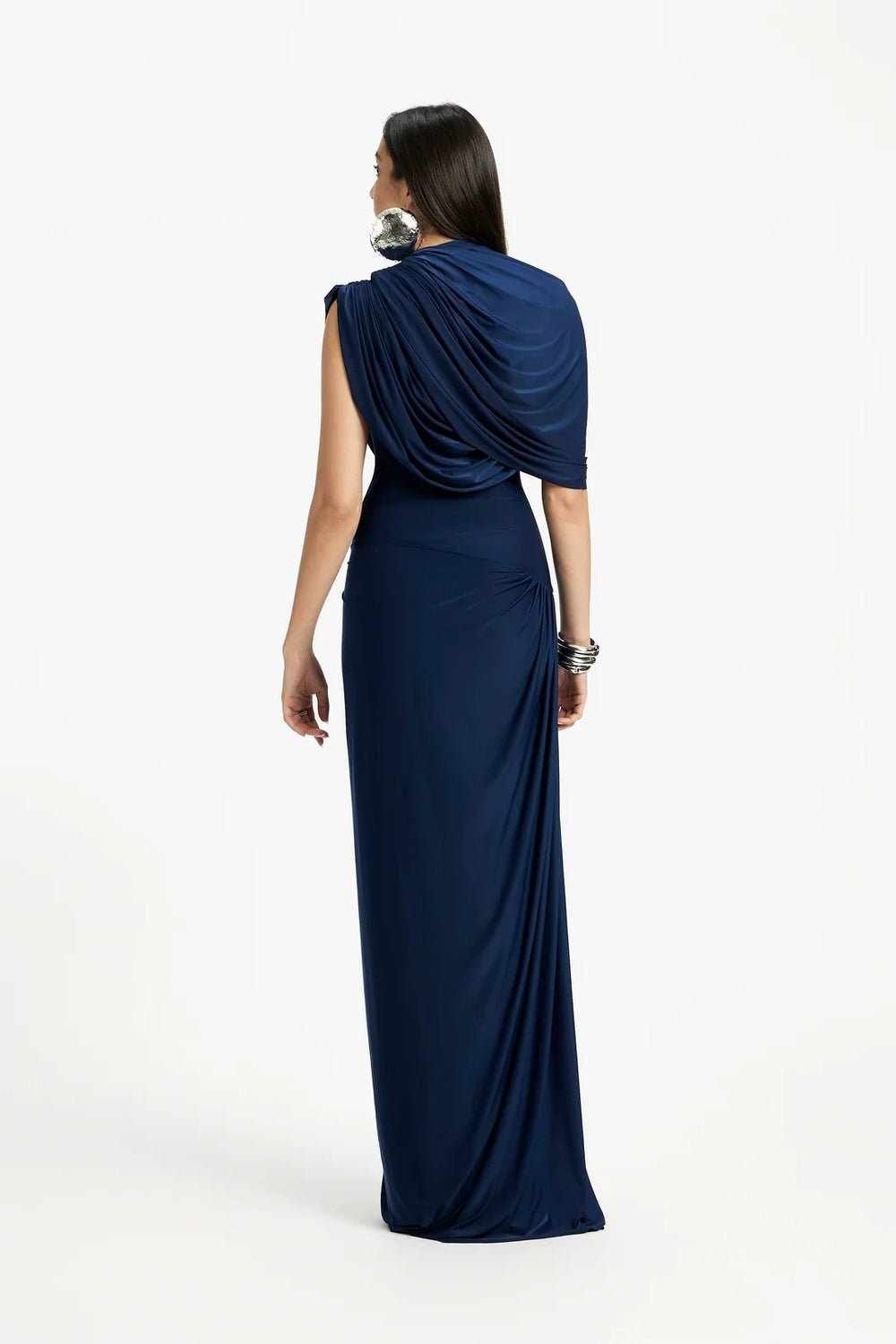 Navy Maxi Dress - Navy - Sleeveless - Pleated - Asymmetrical - Ruched - Draped - Floor - Length - Slip - On
