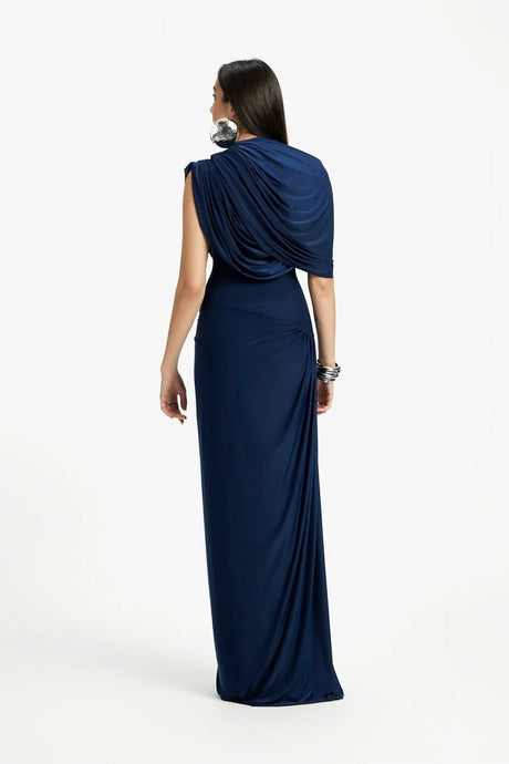 Navy Maxi Dress - Navy - Sleeveless - Pleated - Asymmetrical - Ruched - Draped - Floor - Length - Slip - On