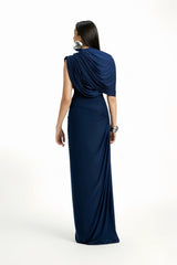 Navy Maxi Dress - Navy - Sleeveless - Pleated - Asymmetrical - Ruched - Draped - Floor - Length - Slip - On