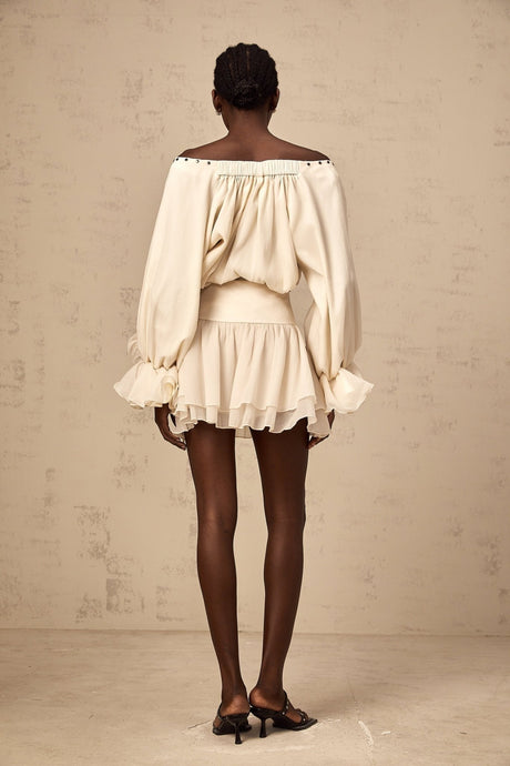 Nicole Floral Appliqué Blouse & Layered Skirt Set