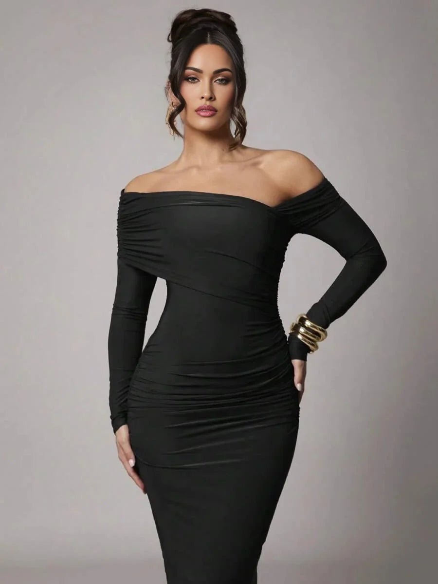 Nicole Maxi Dress - Asymmetrical Neckline - Mermaid Hem - Bodycon Fit - Elegant Style