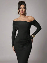 Nicole Maxi Dress - Asymmetrical Neckline - Mermaid Hem - Bodycon Fit - Elegant Style